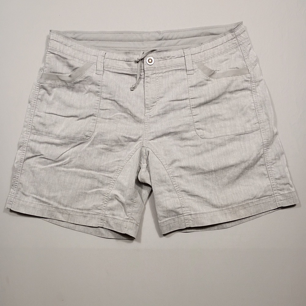 KUHL Shorts Womens 14 Linen Blend Hiking Cargo Gray Herringbone Outdoor Utility